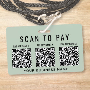Badge Scanner d'entreprise pour payer 3 codes QR Vert sa