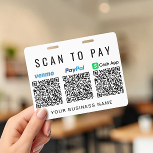Badge Scanner pour payer les codes QR Paypal Venmo CashA