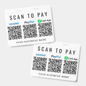 Badge Scanner pour payer les codes QR Paypal Venmo CashA (Avant & arrière)