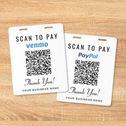 Badge Scannez pour payer Venmo PayPal Code QR Paiement C