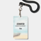 Badge Scène de plage nautique avec barque et filet de pê (Avant avec lanière)