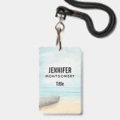 Badge Scène de plage nautique avec barque et filet de pê (Arrière avec lanière)