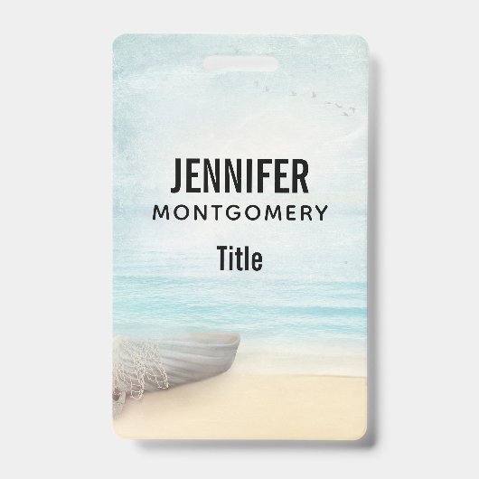 Badge Scène de plage nautique avec barque et filet de pê (Avant)