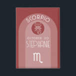 Badge Scorpio Anniversaire Personnalisé - Zodiac - Desig<br><div class="desc">Personnalisez ce bouton avec une date de naissance et un nom. Un design personnalisé avec le signe zodiaque - Scorpio - plus traits de personnalité, information et constellation. Personnalisez cette bougie d'anniversaire avec un nom et une date de naissance. Personnalisez cette tasse de zodiac avec une photo, la date de...</div>