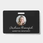 Badge Script de logo de photo noir simple Carte d'identi (Avant)
