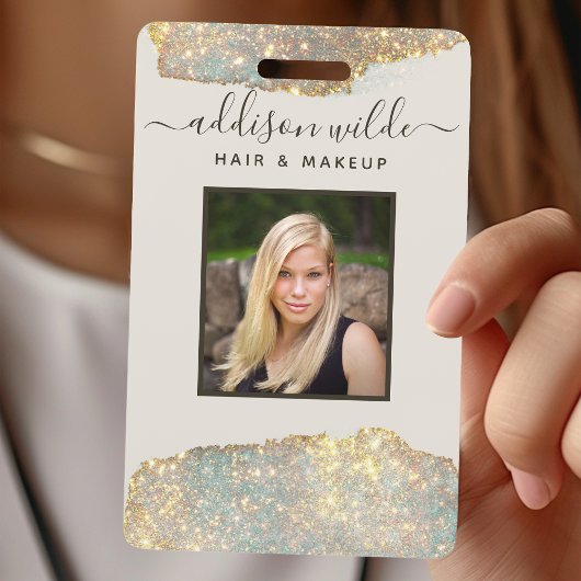 Badge Script de signature holographique Chic Glitter Sal