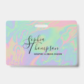 Badge Script holographique moderne arc-en-ciel pastel -  (Arrière)