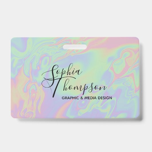 Badge Script holographique moderne arc-en-ciel pastel -  (Avant)