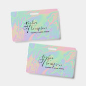 Badge Script holographique moderne arc-en-ciel pastel -  (Avant & arrière)