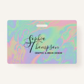 Badge Script holographique moderne Rainbow Pastel - Badg (Dos)