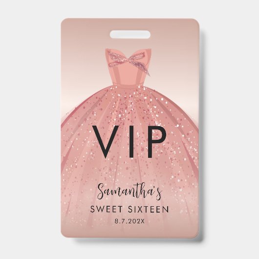 Badge Script Moderne Robe Sweet 16 Anniversaire VIP (Avant)