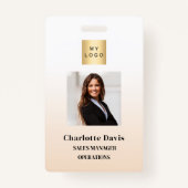 Badge Sécurité de l'entreprise de photo d'employé beige (Devant)