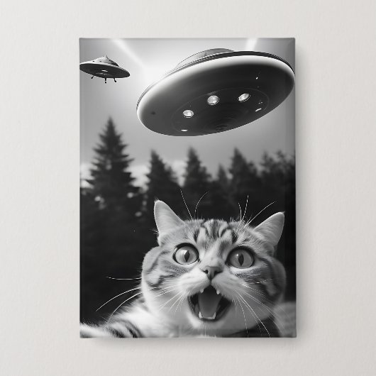 Badge Selfie de chat drôle avec des drones Aliens UFO (Recto)
