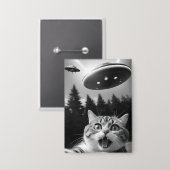 Badge Selfie de chat drôle avec des drones Aliens UFO (Recto/Verso)