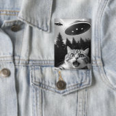 Badge Selfie de chat drôle avec des drones Aliens UFO (Insitu)