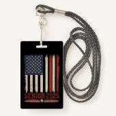 Badge Senior 2025 American Flag USA Graduation Class Of (Devant avec lanière)