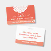 Badge sensibilisation cachée aux handicaps et contact d' (Avant & arrière)