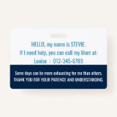 Badge sensibilisation non verbale et contact d'urgence (Dos)