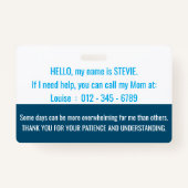 Badge sensibilisation sur l'autisme bonjour et contact d (Dos)