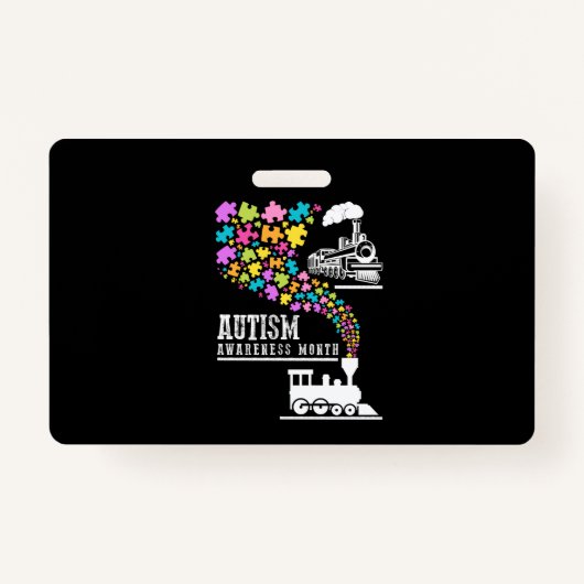 Badge sensibilisation sur l'autisme Mois Puzzles Train T (Devant)