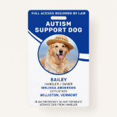 Badge Service Chien Autisme Personnalisé Soutien Photo C (Devant)
