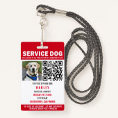 Badge Service Chien moderne QR Code rouge et blanc (Devant avec lanière)