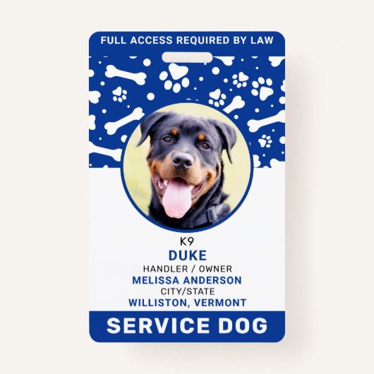 Badge Service Chien Personnalisé Empreintes de pattes Bl (Devant)