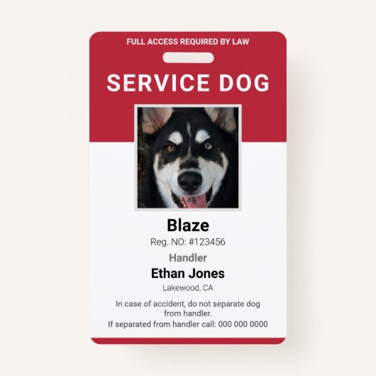 Badge Service Chien photo rouge (Devant)