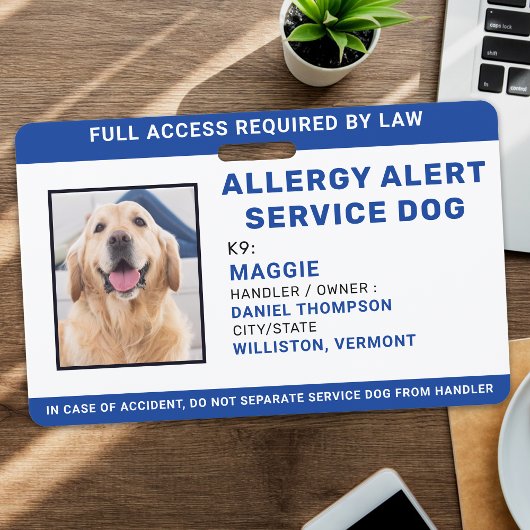 Badge Service d'alerte d'allergie bleue personnalisée Ph