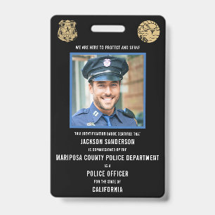 Badge Service de police ID de l'agent des forces de l'or