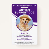 Badge Service personnalisé ID chien photo Autisme Suppor (Devant)