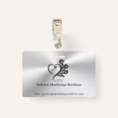 Badge Services funéraires morticiens, Coeur et Rose (Dos avec clip)