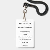 Badge "Si j'ai besoin d'aide :" Carte d'identité (Dos avec cordon)