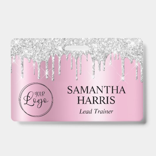 Badge Silver Glitter Drips Pink Shimmer (Face)
