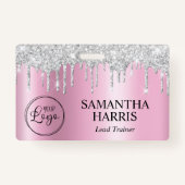 Badge Silver Glitter Drips Pink Shimmer (Devant)