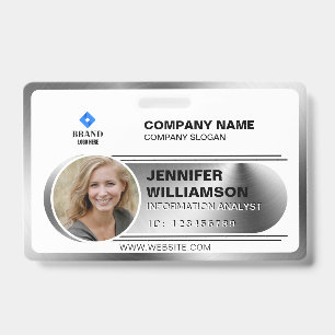 Badge Silver Minimaliste Entreprise QR Employé Photo ID 