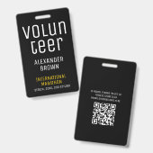 Badge Simple Black Event Volunteer QR Code Nom ID (Front & Back)