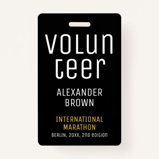 Badge Simple Black Event Volunteer QR Code Nom ID (Devant)