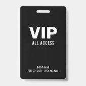 Badge Simple Black VIP All Access Pass ID d'événement Ba (Front)