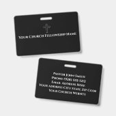 Badge Simple Black White Cross Outline Church (Avant & arrière)