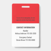 Badge Simple carte d'identité de chien d'assistance pers (Arrière)