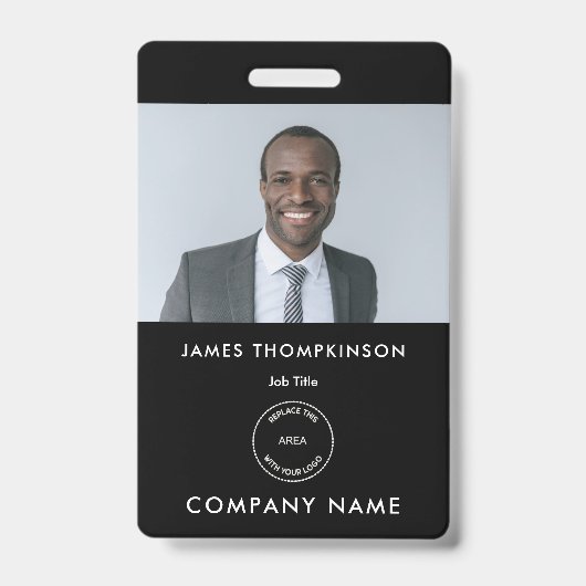 Badge Simple carte d'identité d'employé avec nom et logo (Avant)