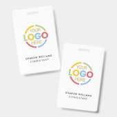 Badge Simple carte d'identité d'employé blanc avec logo (Avant & arrière)