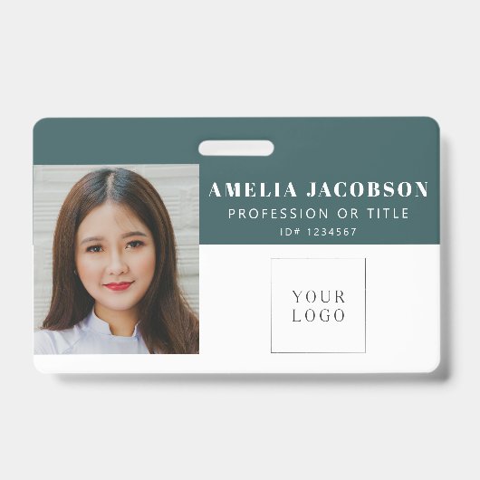 Badge Simple Code-Barres Logo Photo ID Employé Blanc et (Avant)
