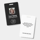 BADGE SIMPLE CODE DE BARRE DE PHOTOGRAPHIE DE NUMÉRO D'E (Recto et verso)