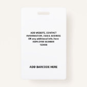 BADGE SIMPLE CODE DE BARRE DE PHOTOGRAPHIE DE NUMÉRO D'E (Dos)