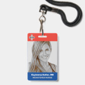 Badge Simple Code de Logo Photo Grande Rouge Bleu Foncé (Avant avec lanière)