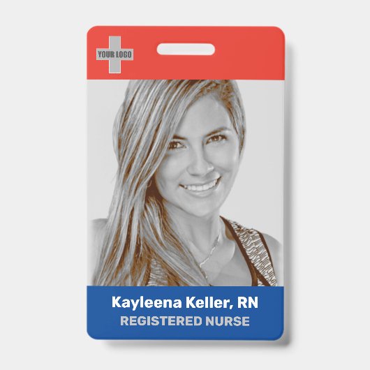 Badge Simple Code de Logo Photo Grande Rouge Bleu Foncé (Avant)