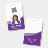 Badge simple et moderne d'ID photo de l'employé (Avant & arrière)