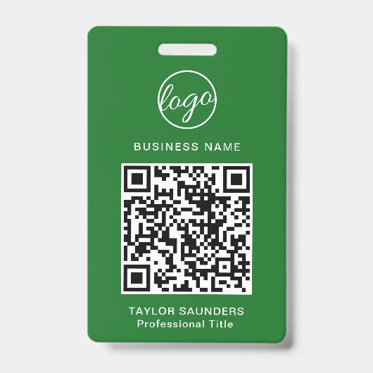 Badge Simple Green Code QR d'identification du personnel (Avant)